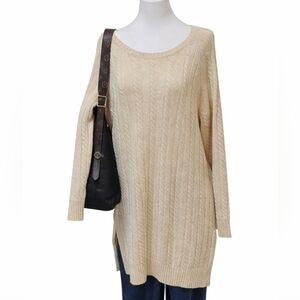 J. Jill Cable Knit Sweater Women's Oversized M Ivory Wool Blend  Lagenlook